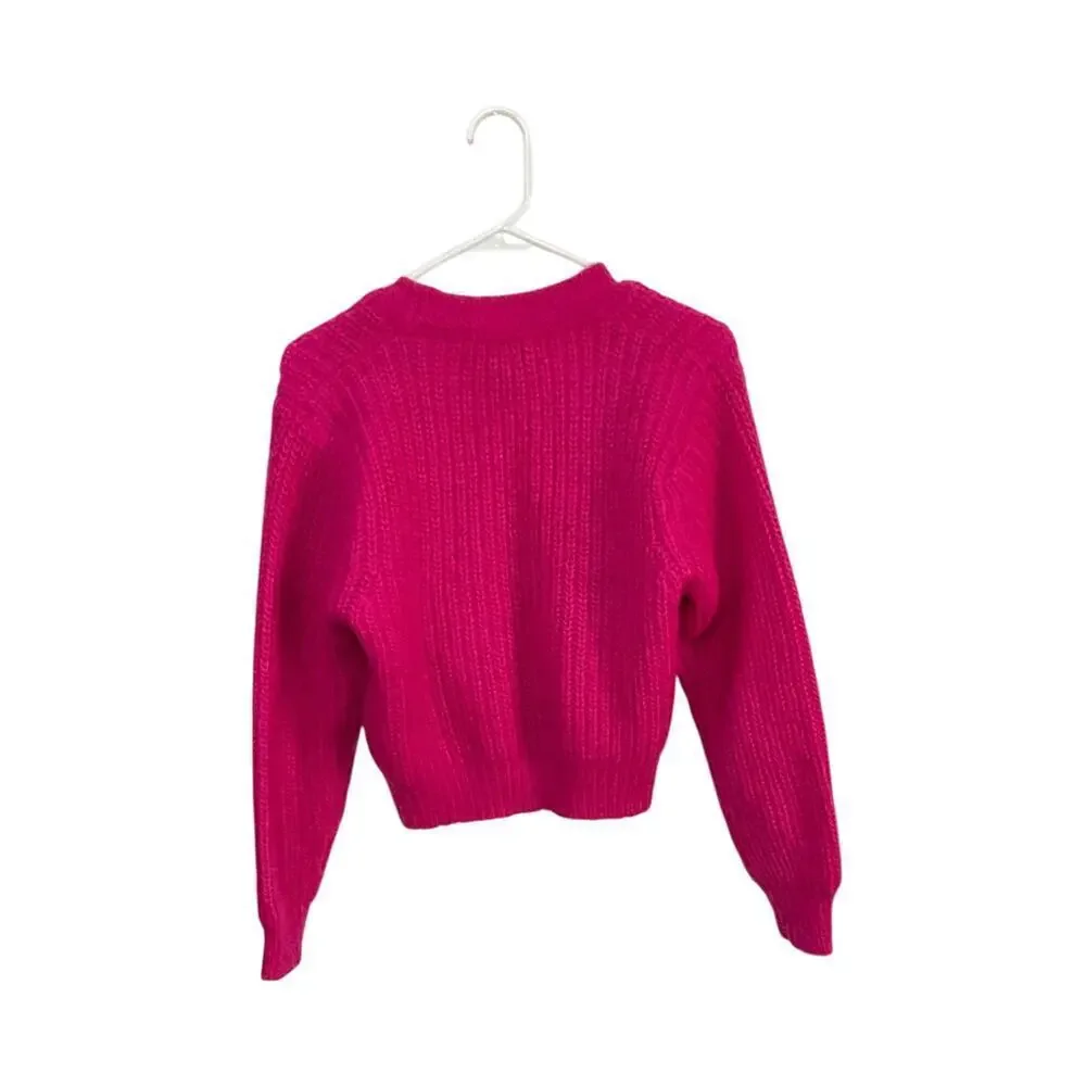 VTG 90s SK & Co Pink Cropped Mohair Wool Sweater Cardigan Sz Small Button Close